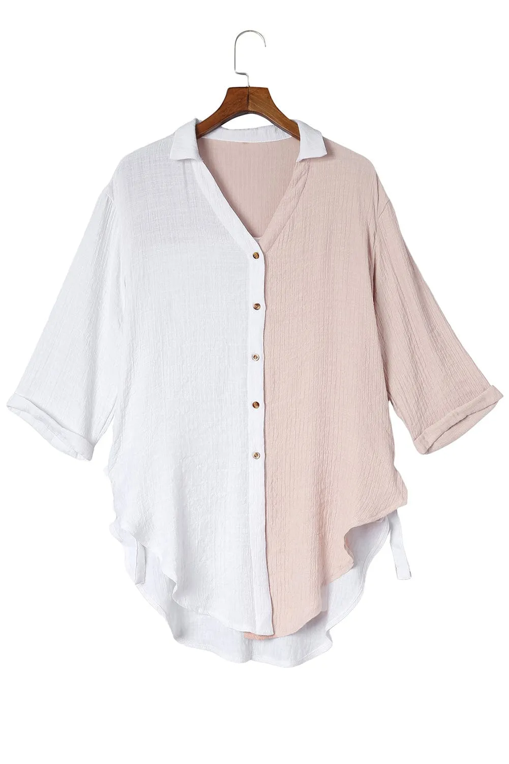 Casual Bi-Color Cotton Blend Button-Down Shirt