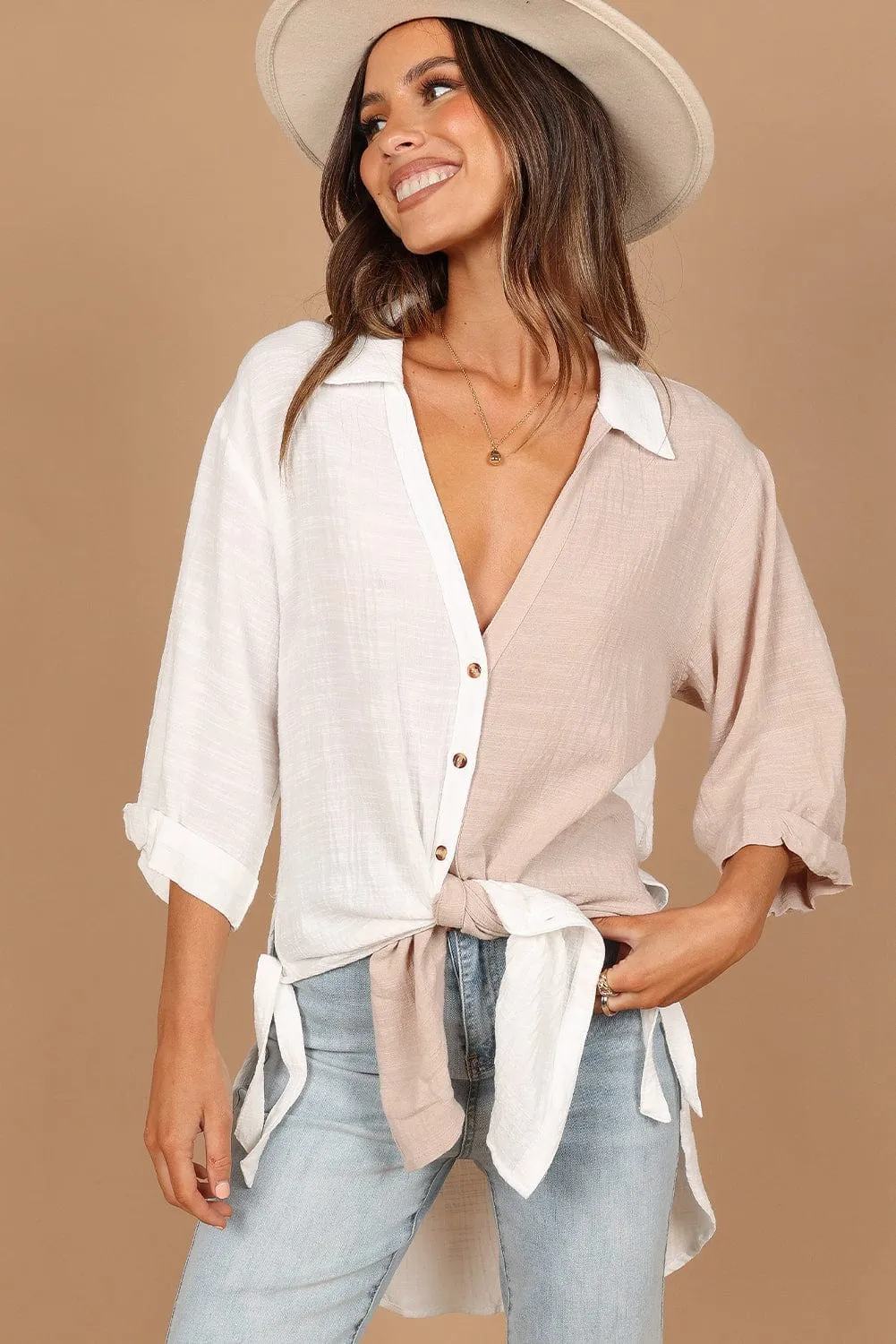 Casual Bi-Color Cotton Blend Button-Down Shirt