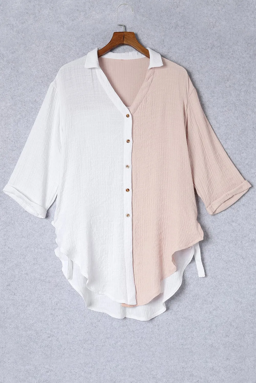 Casual Bi-Color Cotton Blend Button-Down Shirt