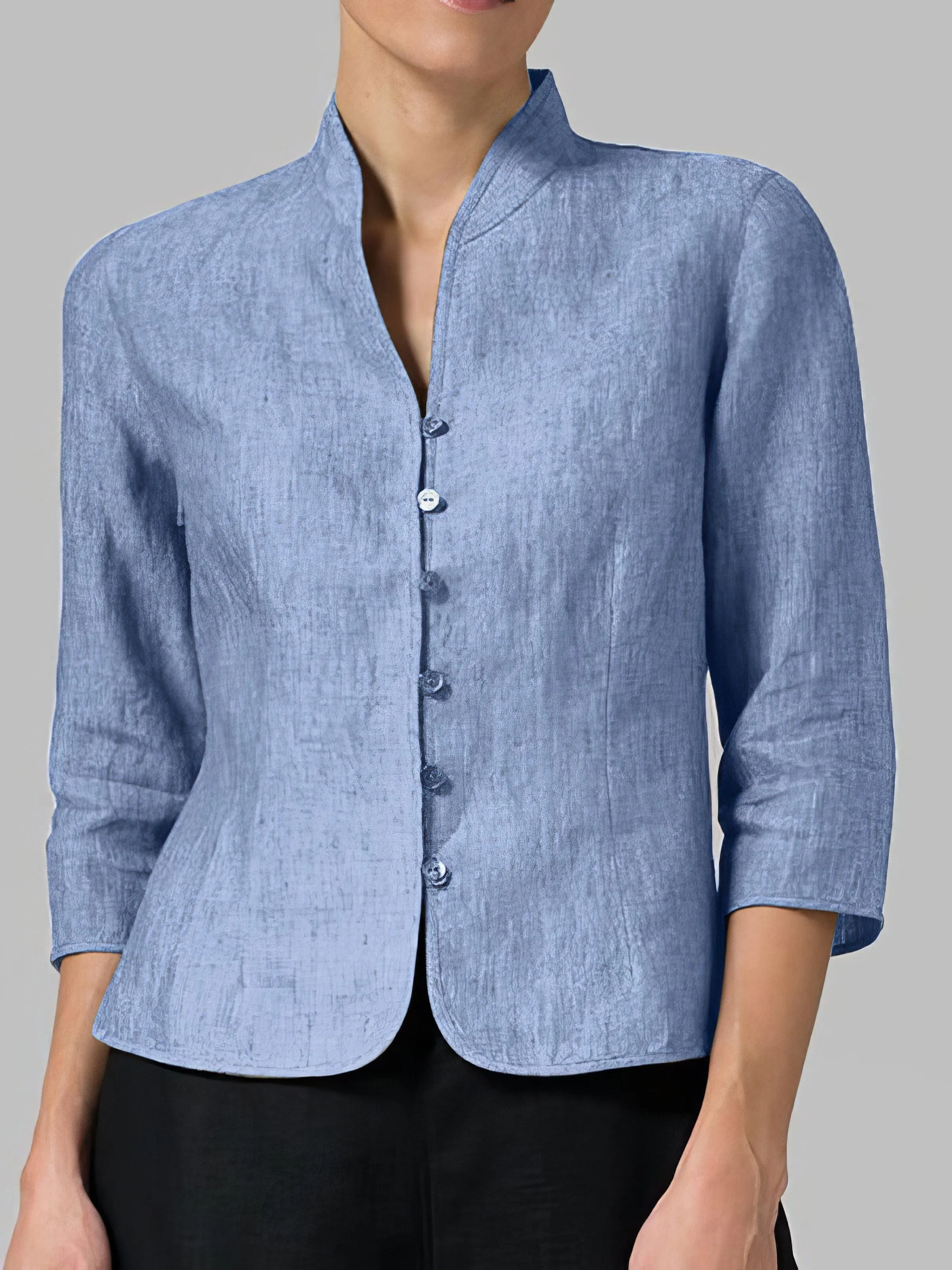 Casual Bi-Color Cotton Blend Button-Down Shirt