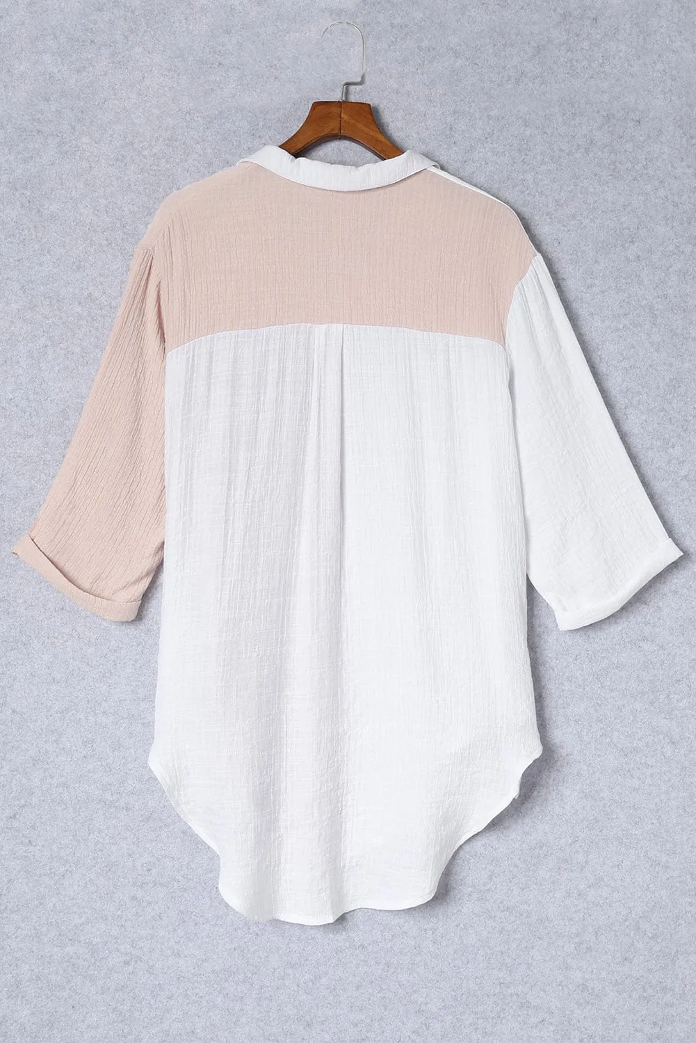 Casual Bi-Color Cotton Blend Button-Down Shirt