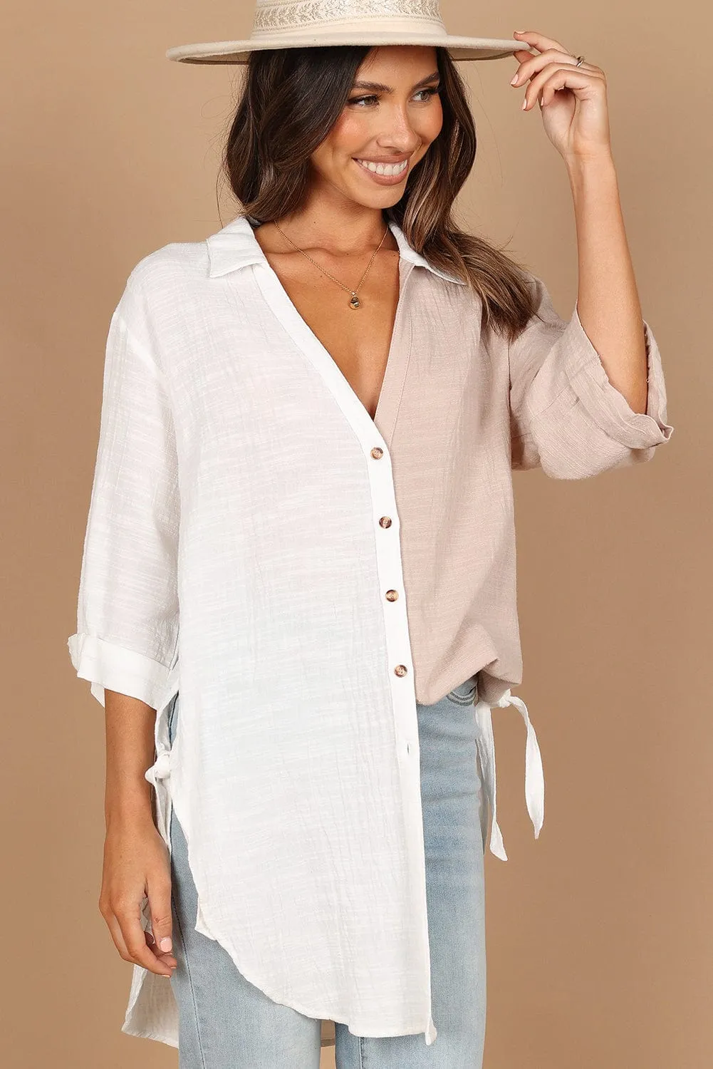 Casual Bi-Color Cotton Blend Button-Down Shirt