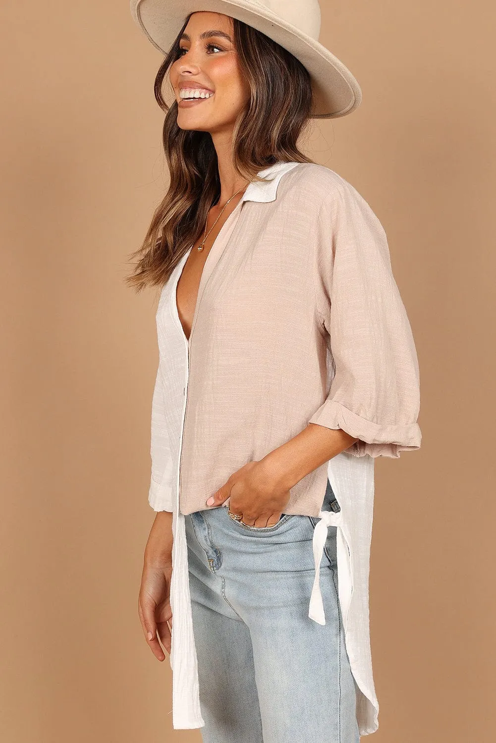 Casual Bi-Color Cotton Blend Button-Down Shirt
