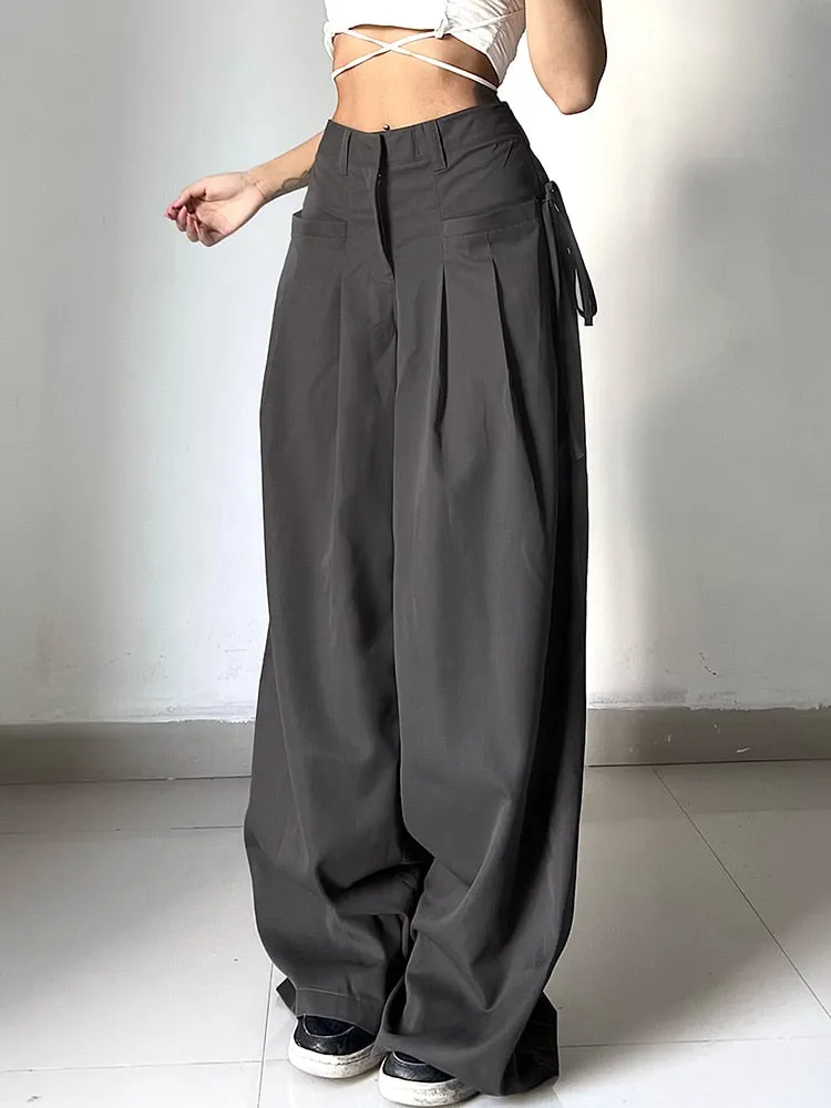 Casual Wide Leg Pants Women High Waist Street Basic Loose Sweat Trousers