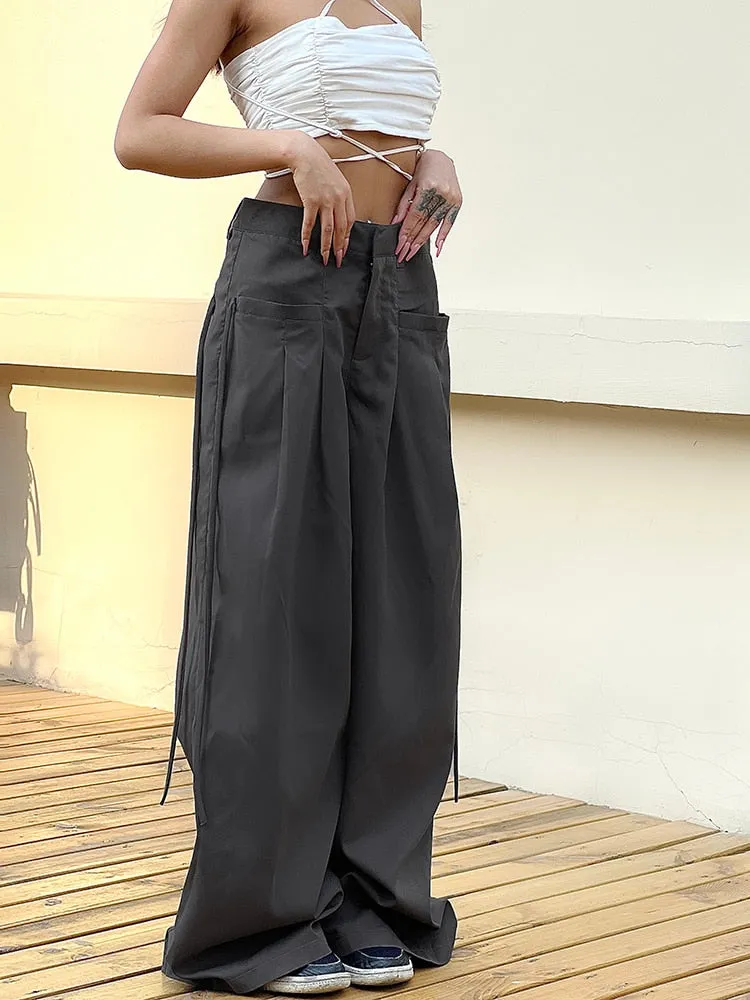 Casual Wide Leg Pants Women High Waist Street Basic Loose Sweat Trousers