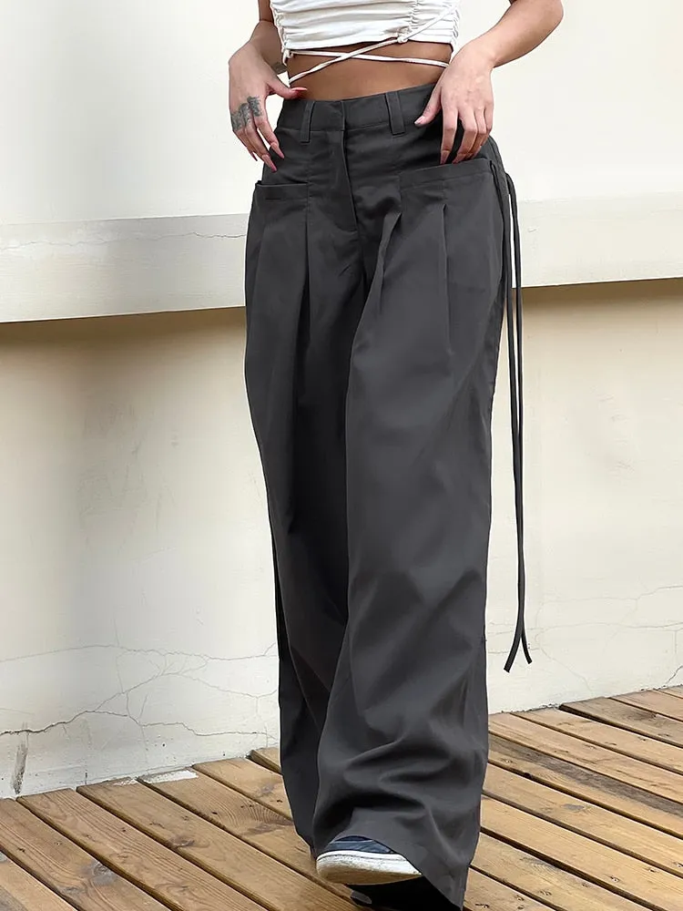 Casual Wide Leg Pants Women High Waist Street Basic Loose Sweat Trousers