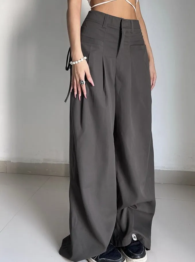 Casual Wide Leg Pants Women High Waist Street Basic Loose Sweat Trousers