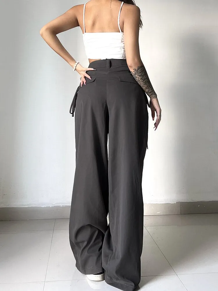 Casual Wide Leg Pants Women High Waist Street Basic Loose Sweat Trousers