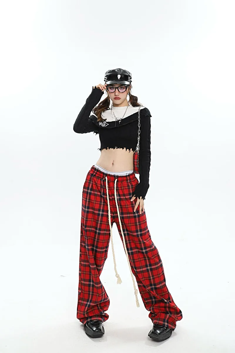 Catalina Red Plaid Straight Leg Baggy Pants