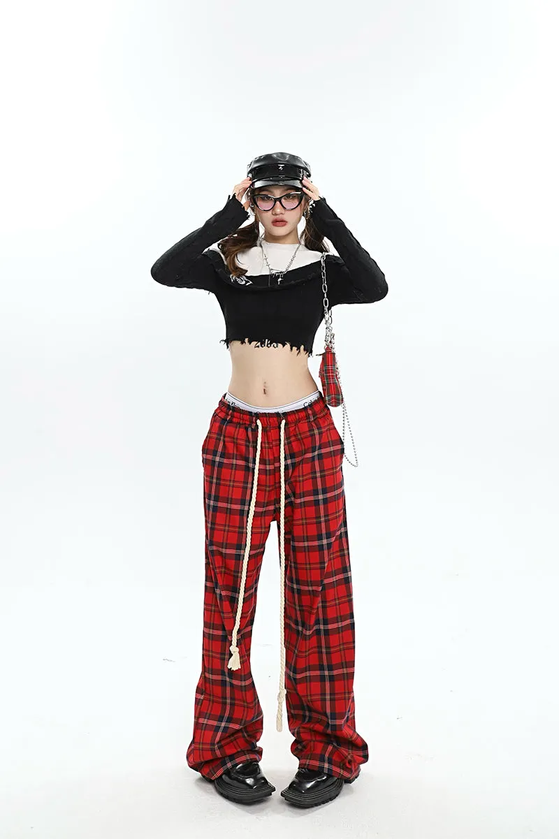 Catalina Red Plaid Straight Leg Baggy Pants