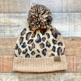 C.C Leopard Print Knit Pom Beanie
