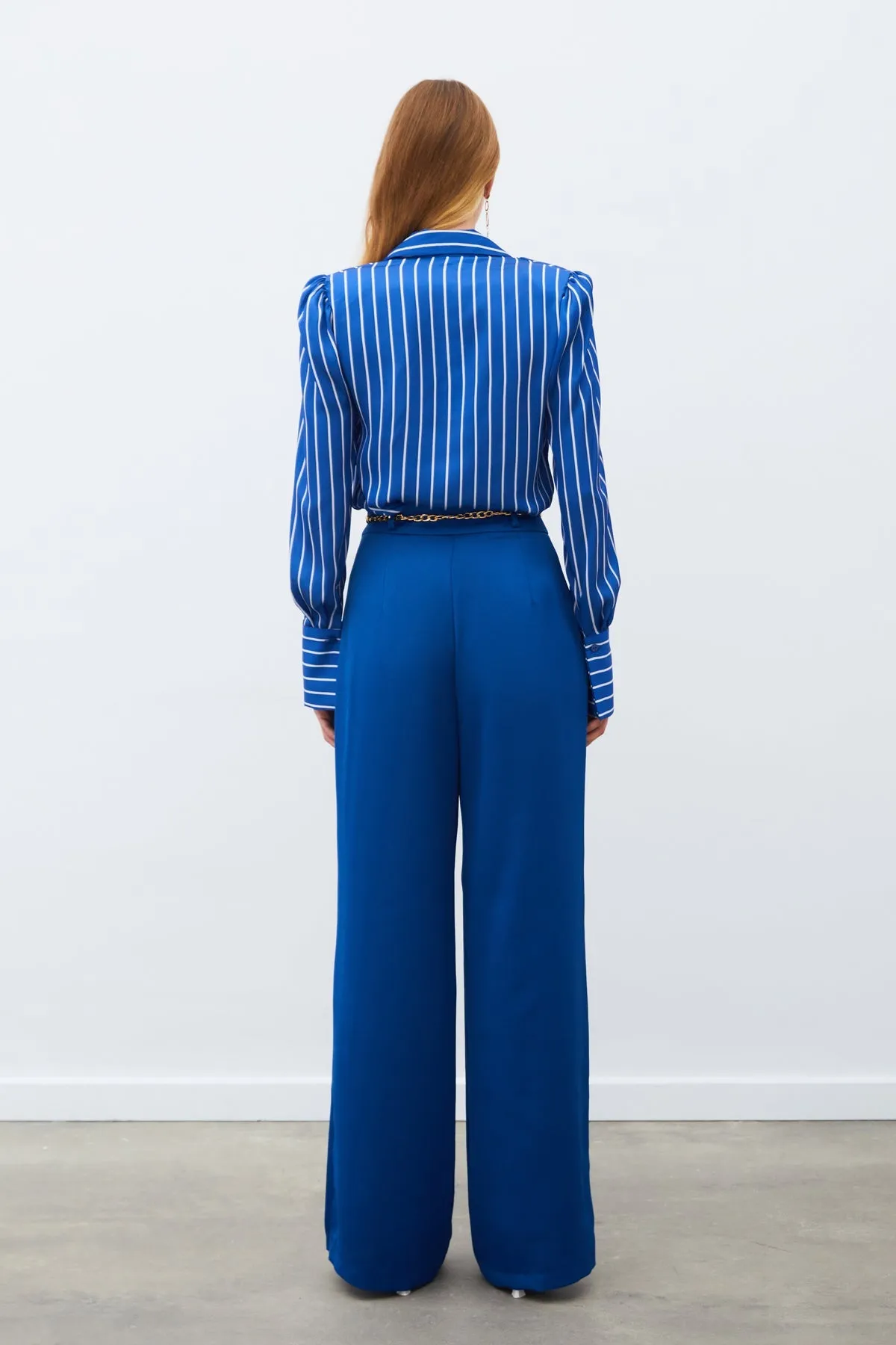 Chain Satin Crepe Trousers - Dark Blue