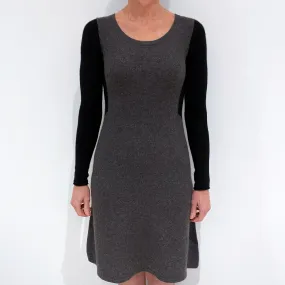 Charcoal Grey and Black Cashmere Crew Neck Dress Small