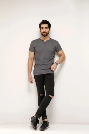 Charcoal Half Sleeves Henley