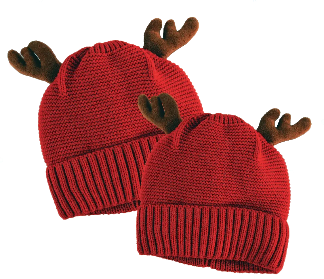 Christmas Antler Kids Winter Knit Hat Beanie with Merchandising Strip - 6 Pieces Per Retail Ready Display 41600
