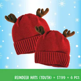 Christmas Antler Kids Winter Knit Hat Beanie with Merchandising Strip - 6 Pieces Per Retail Ready Display 41600