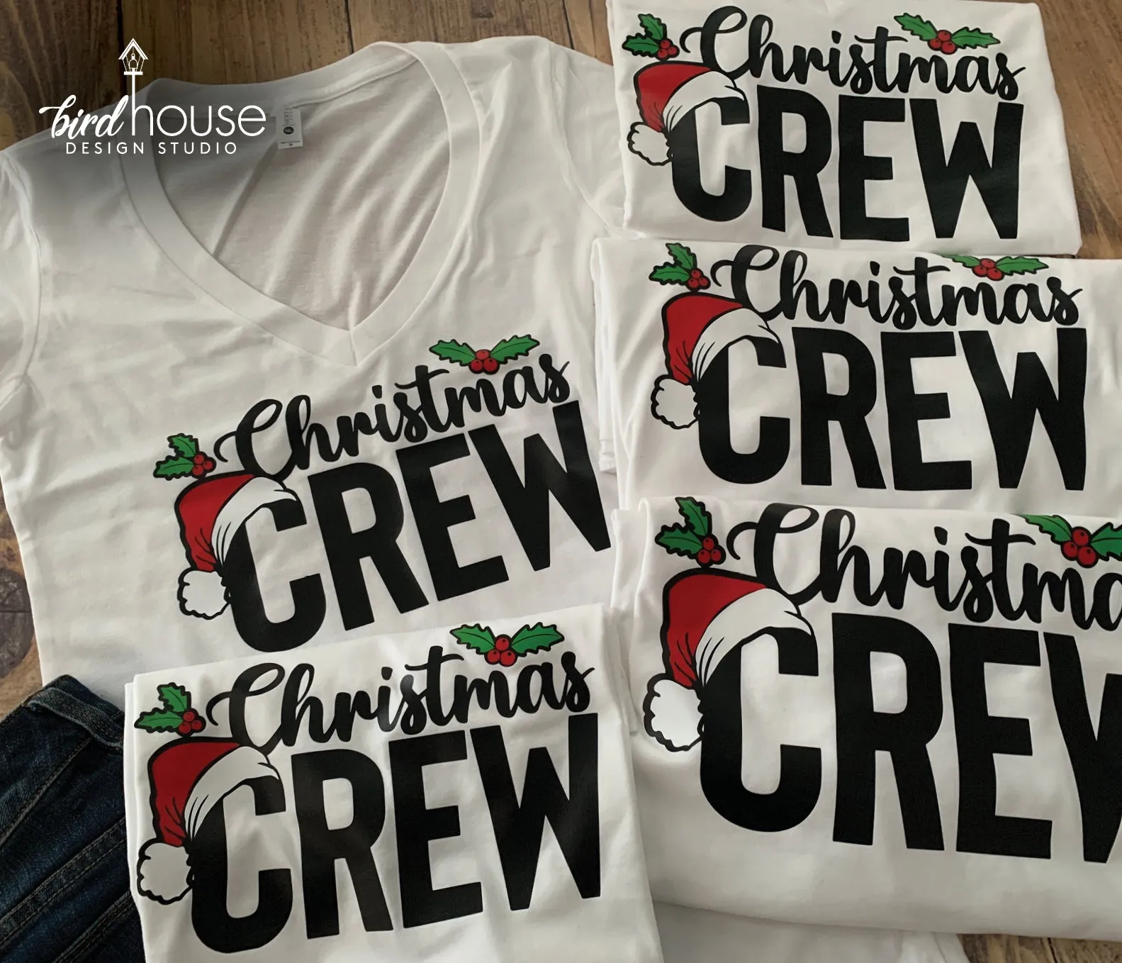 Christmas Crew Shirt, Cute Christmas Matching Pajamas, Santa Hat