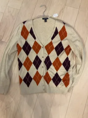 {{ClientCode}} TAN MULTI LANDS END ARGYLE CARDIGAN, M