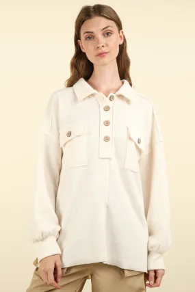 Collared Half Button Knit Top