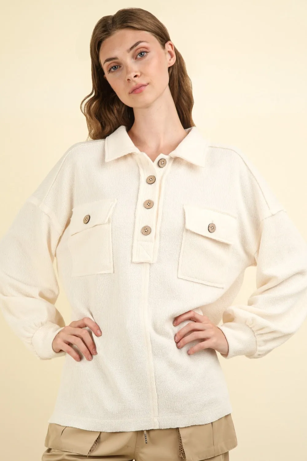 Collared Half Button Knit Top