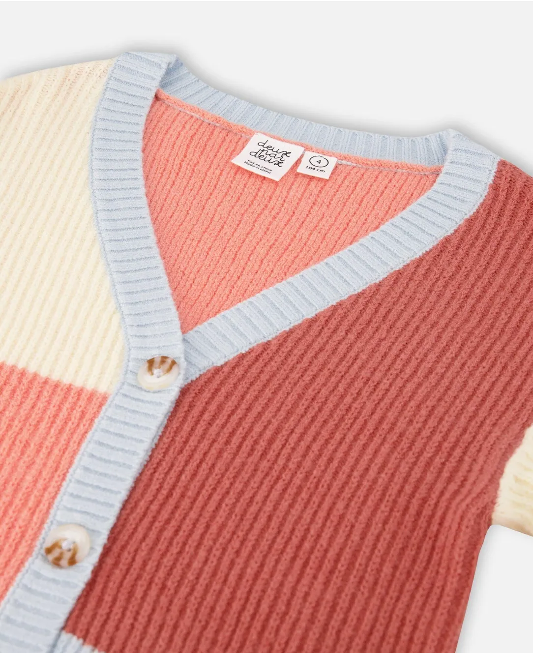 Color Block Knitted Cardigan | Salmon Pink, Sky, Terra Cotta