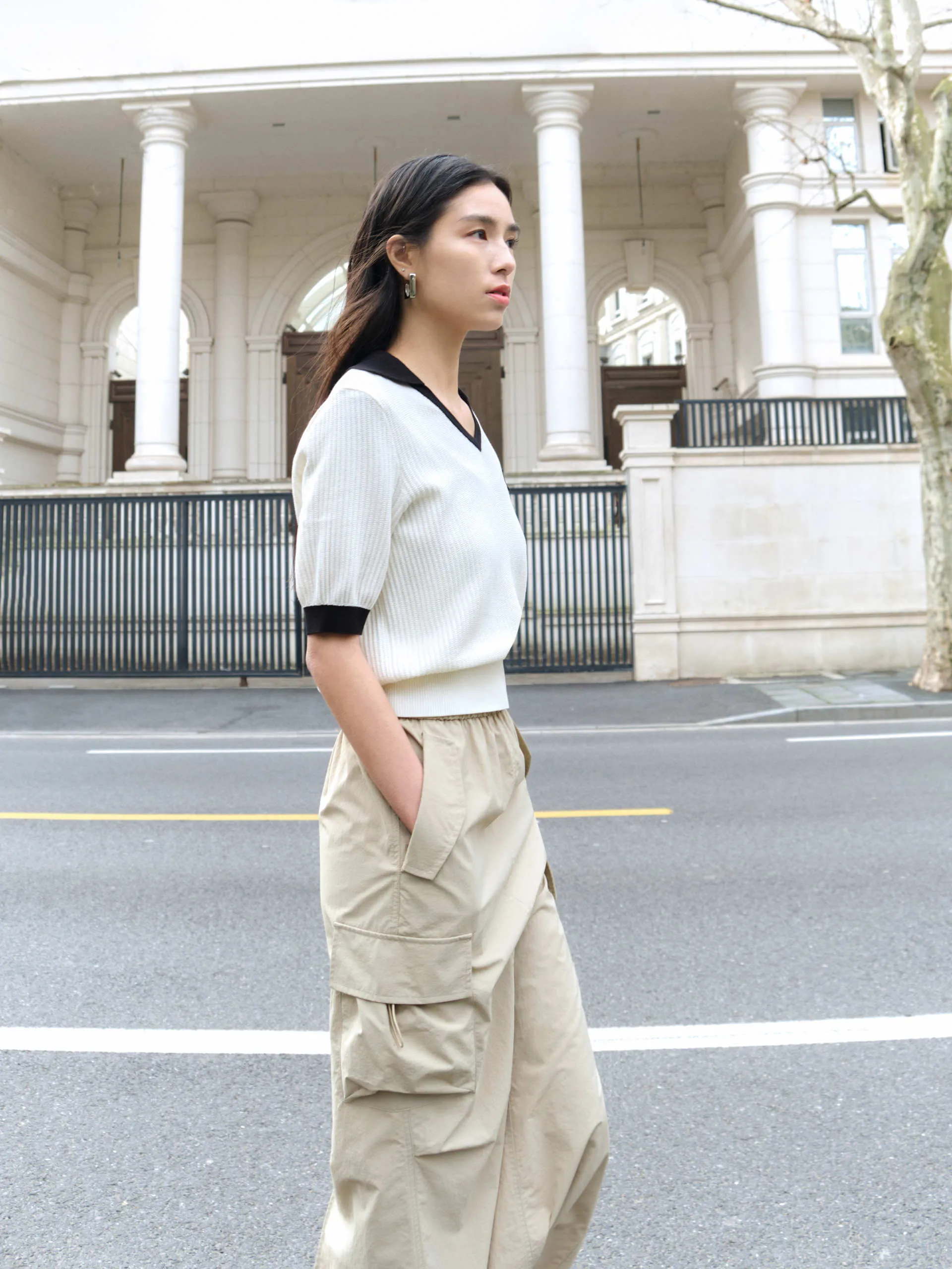 Contrasting Rib Knit Top