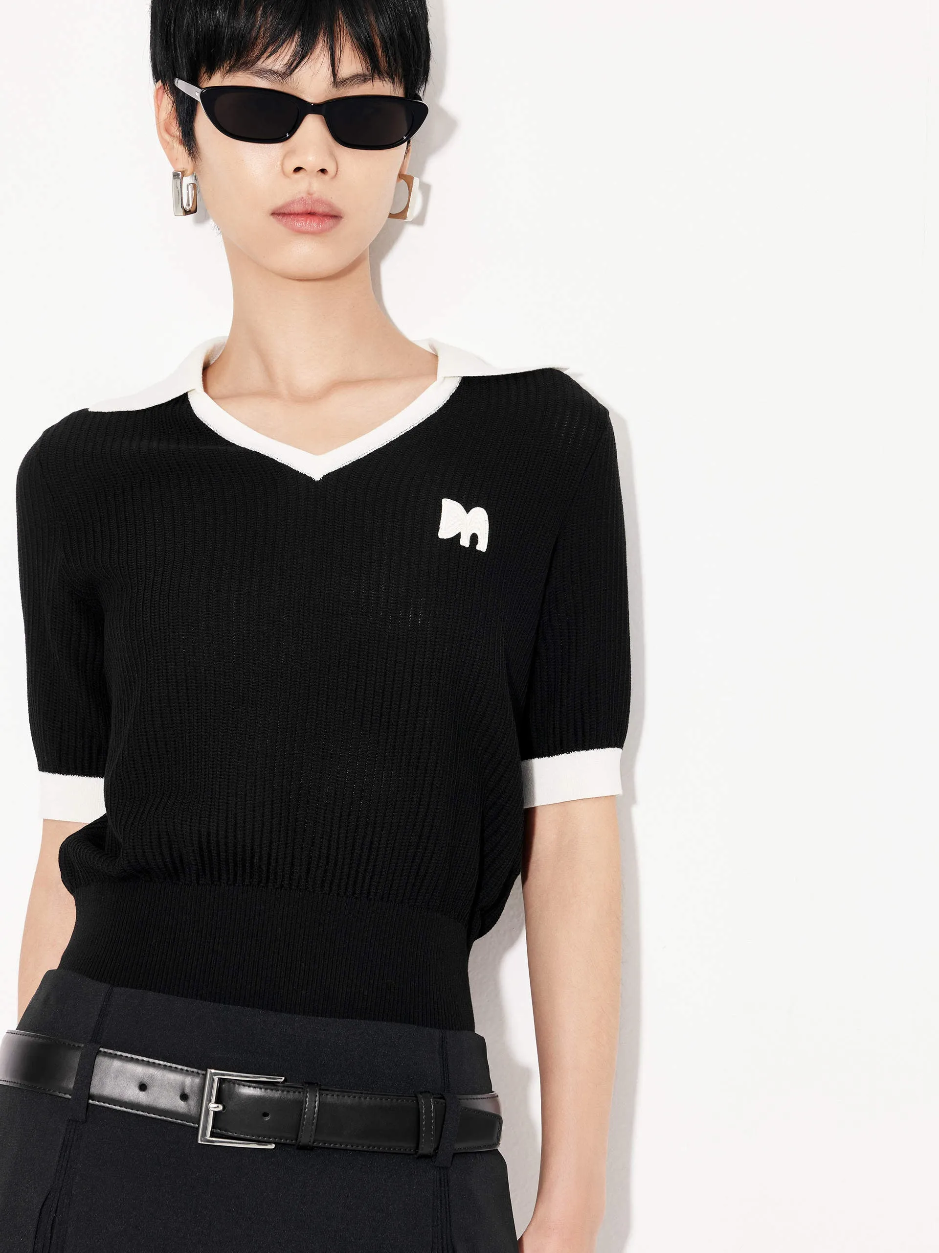 Contrasting Rib Knit Top