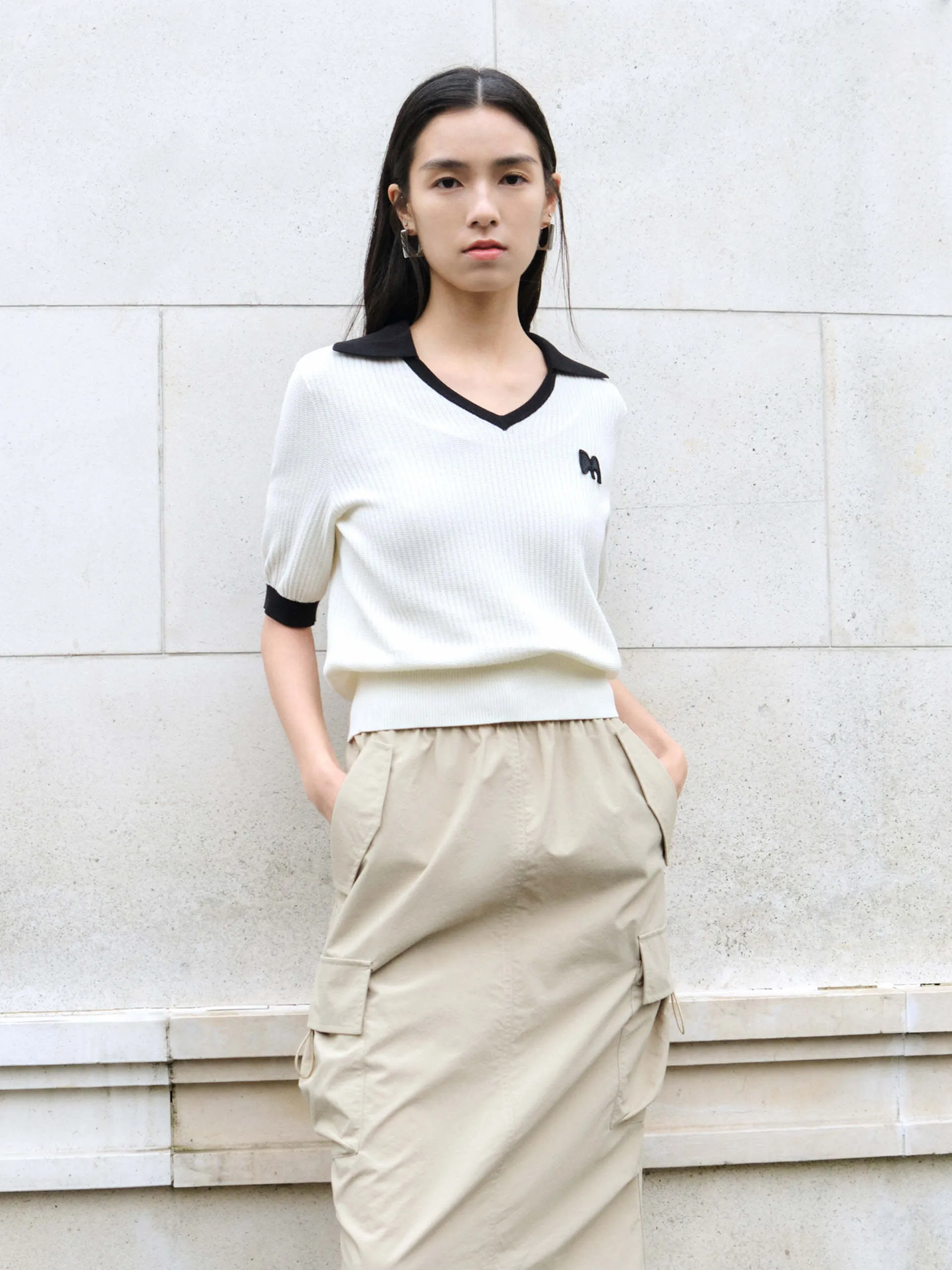 Contrasting Rib Knit Top