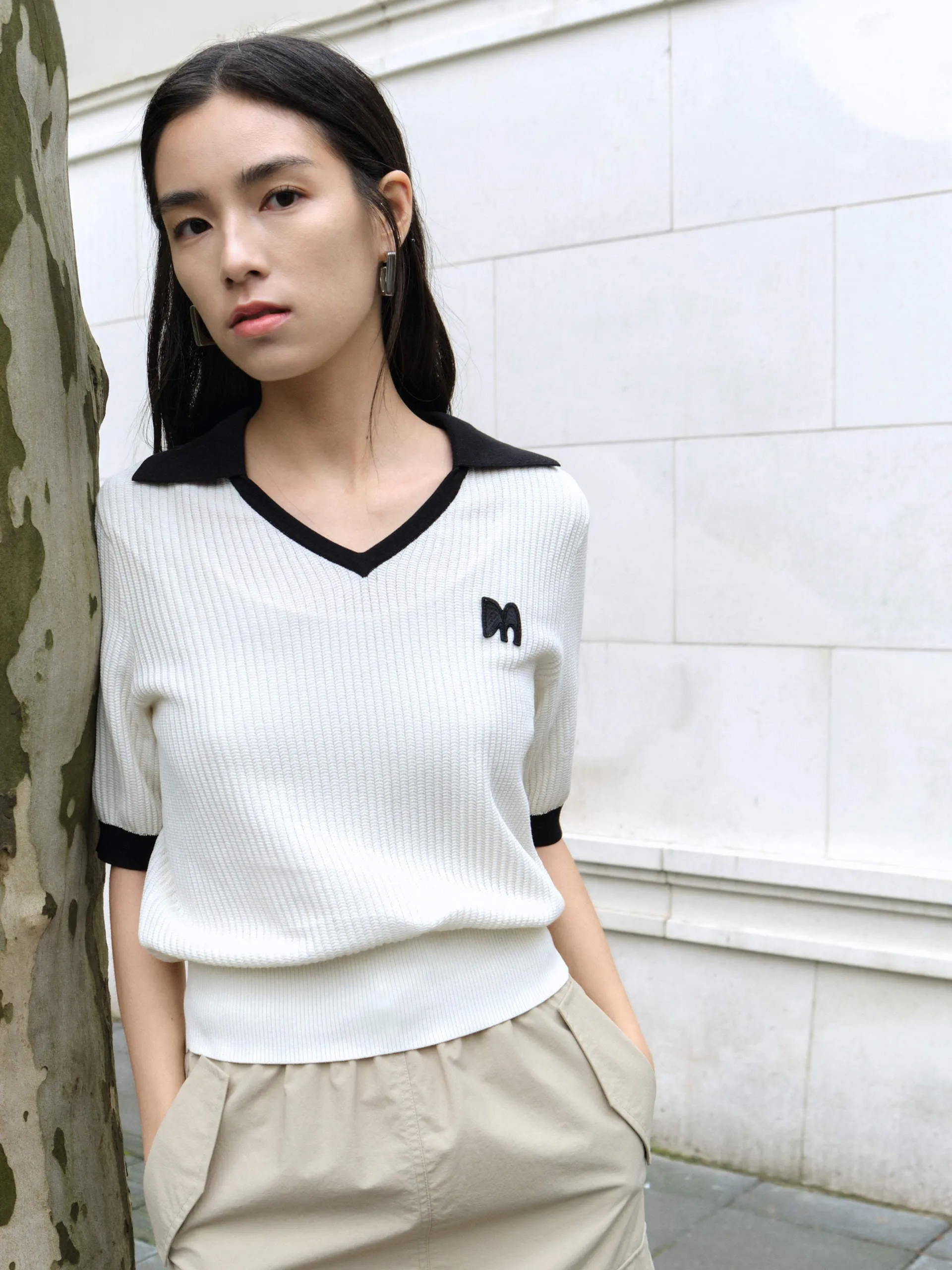 Contrasting Rib Knit Top