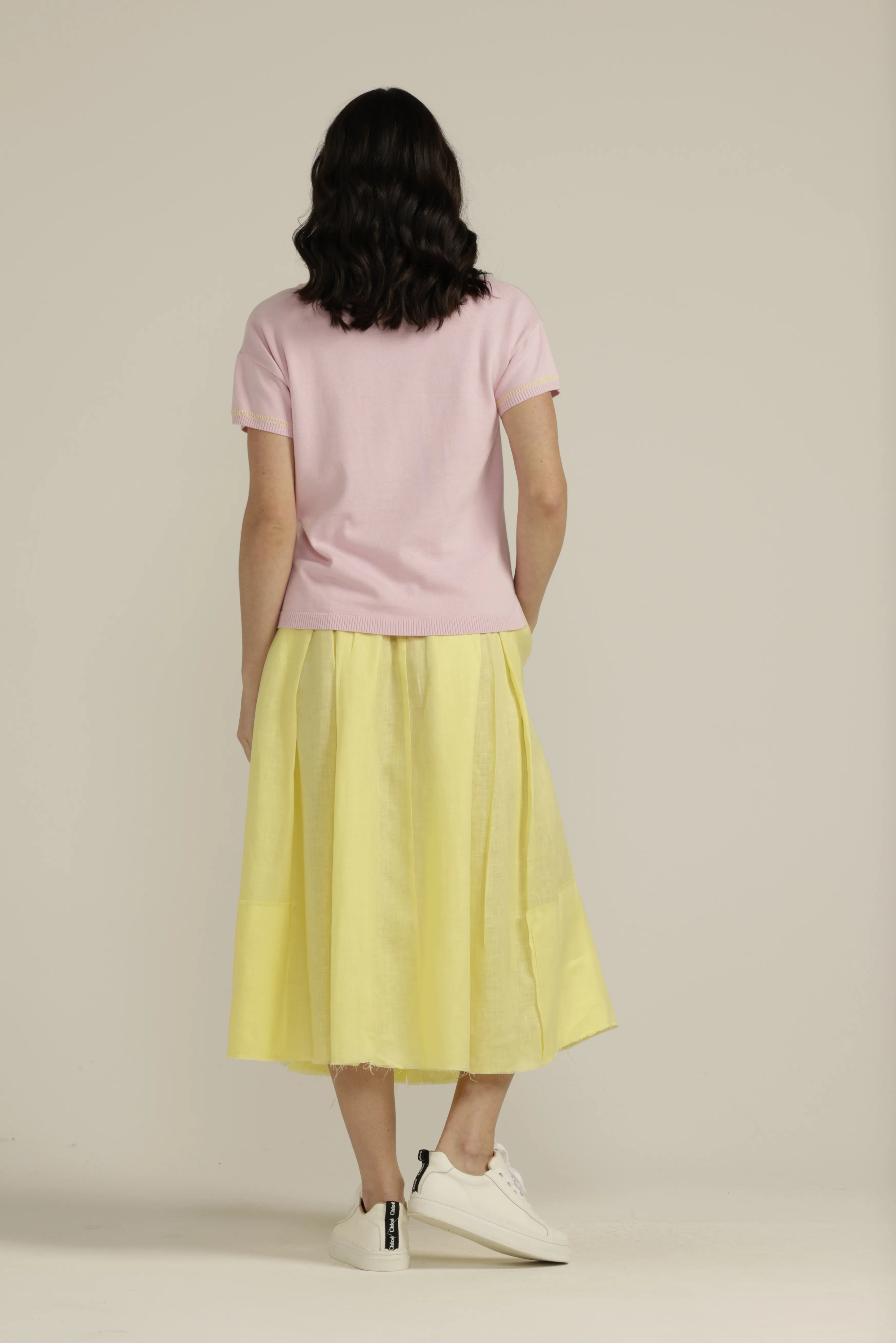 Cotton Knit Stitched Trim Top Candy