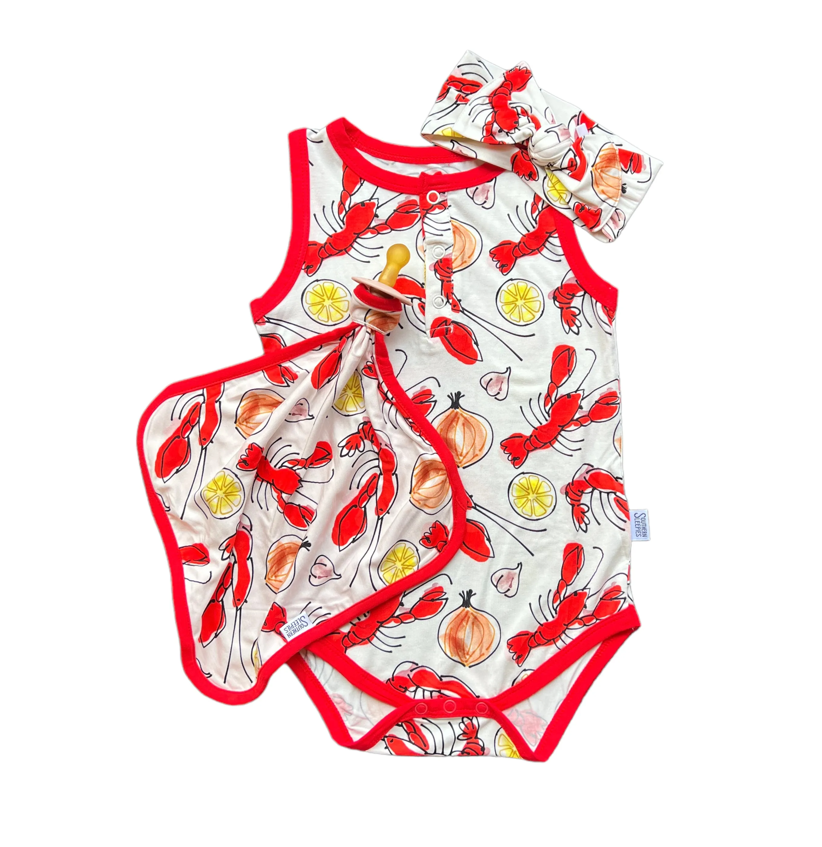 Crawfish Bamboo Henley Onesie with Snaps