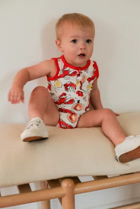 Crawfish Bamboo Henley Onesie with Snaps