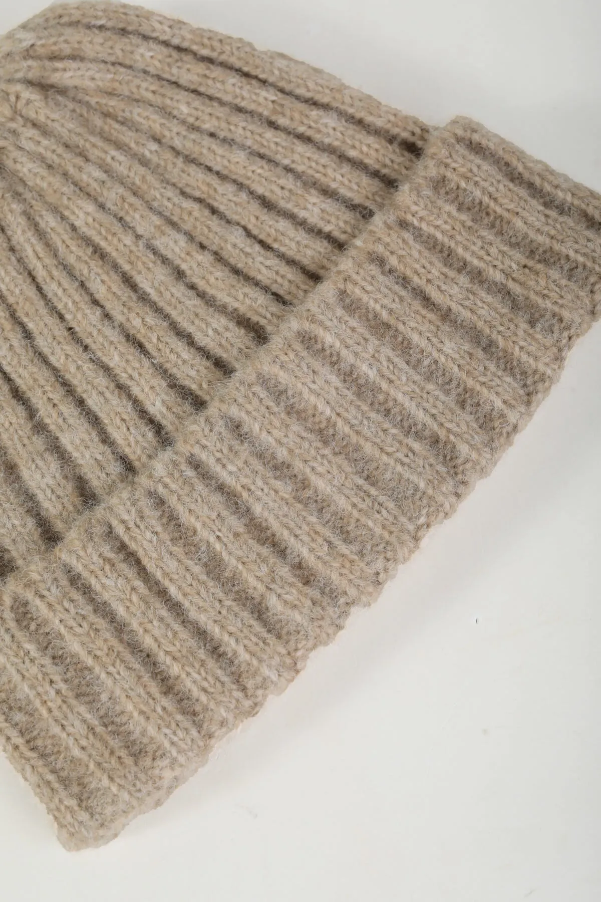 Cream Ribbed Knit Beanie Hat