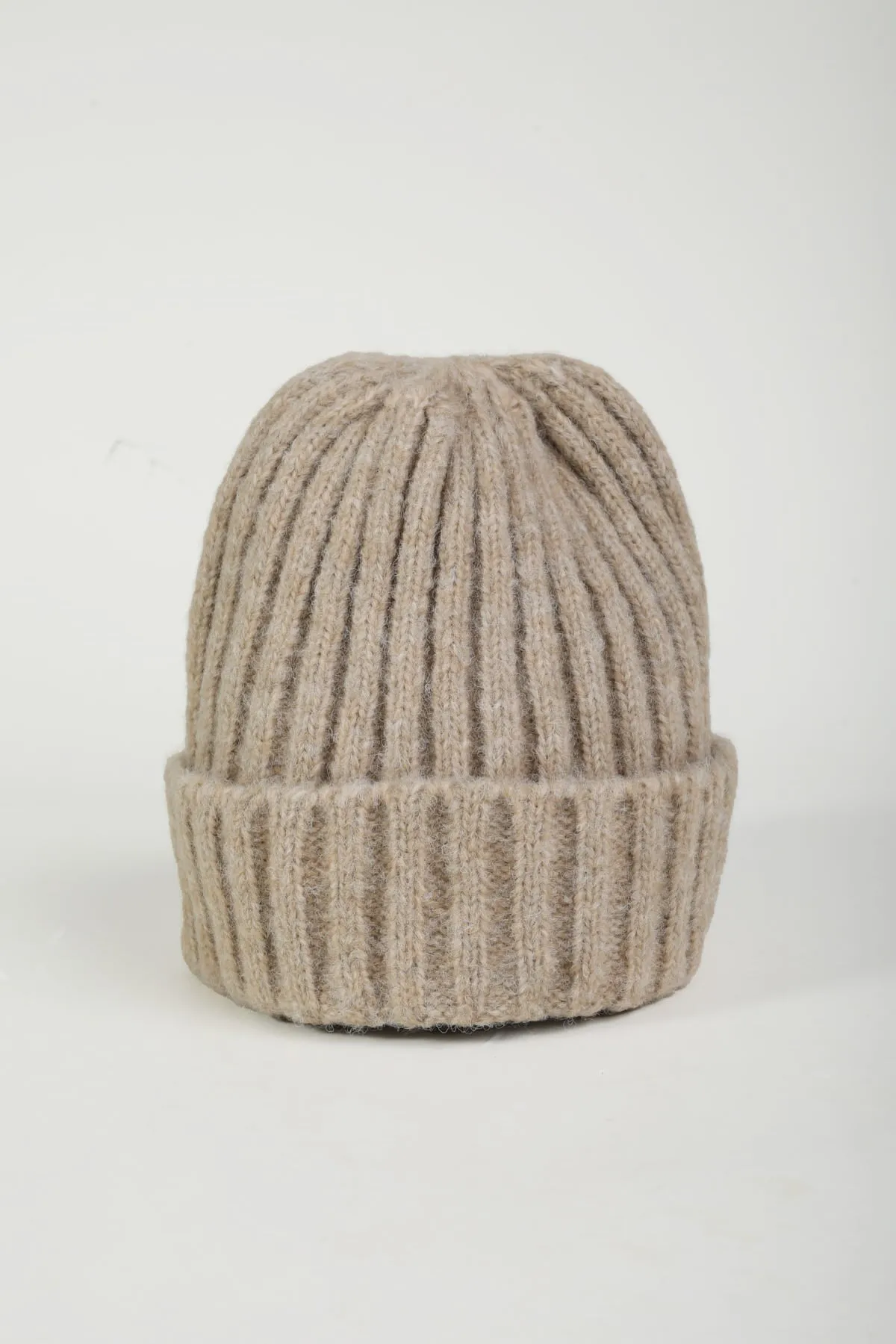 Cream Ribbed Knit Beanie Hat