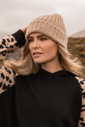 Cream Ribbed Knit Beanie Hat