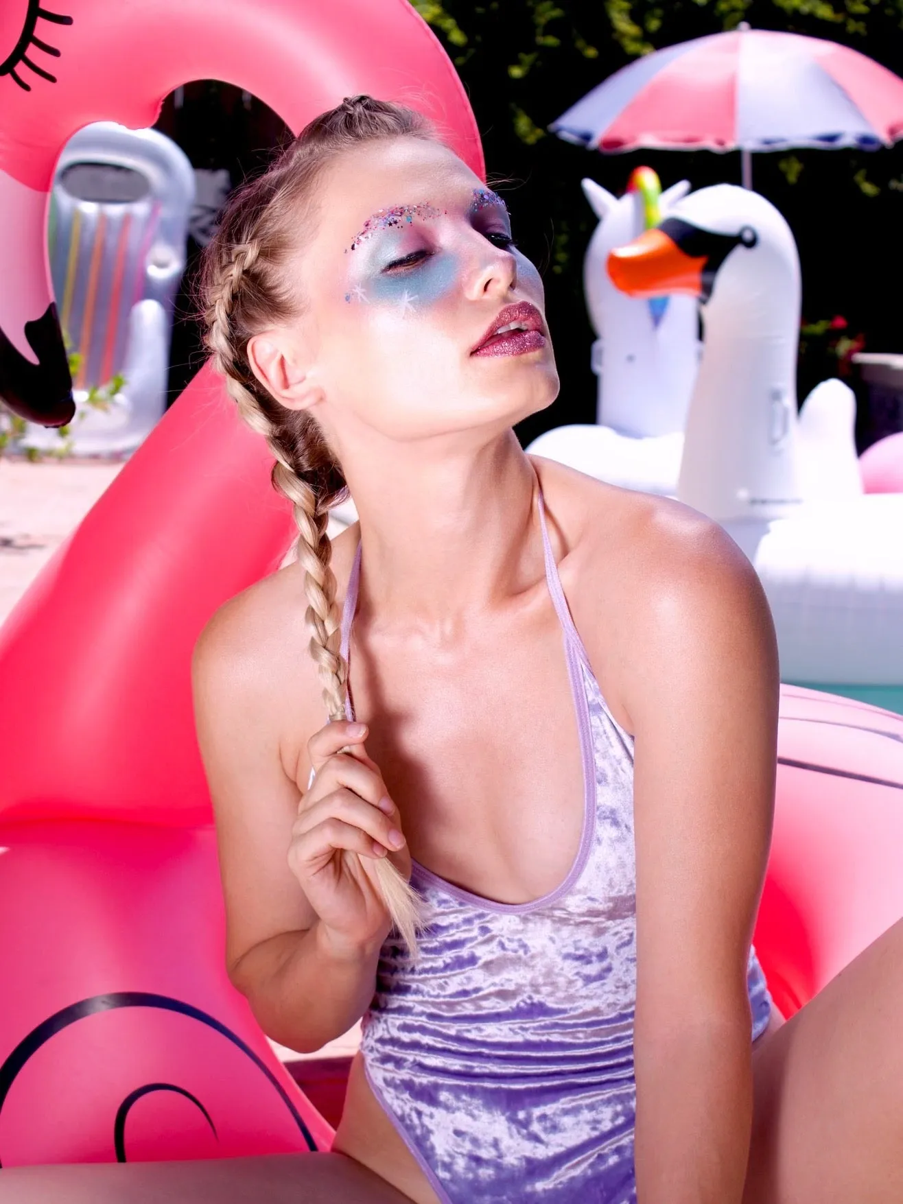 Crushed Velvet High Cut Halter Bodysuit in Lavender