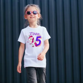 Custom Name Turns 5 Unicorn Theme 5th Birthday T-Shirt for Kids