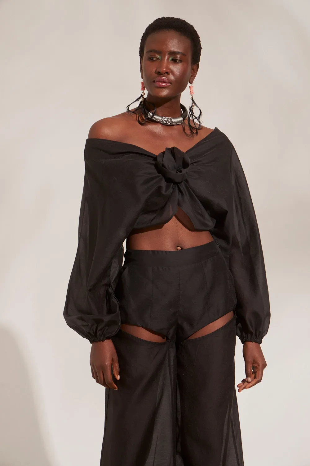 CUT OUT SILKY CHIFFON TROUSERS