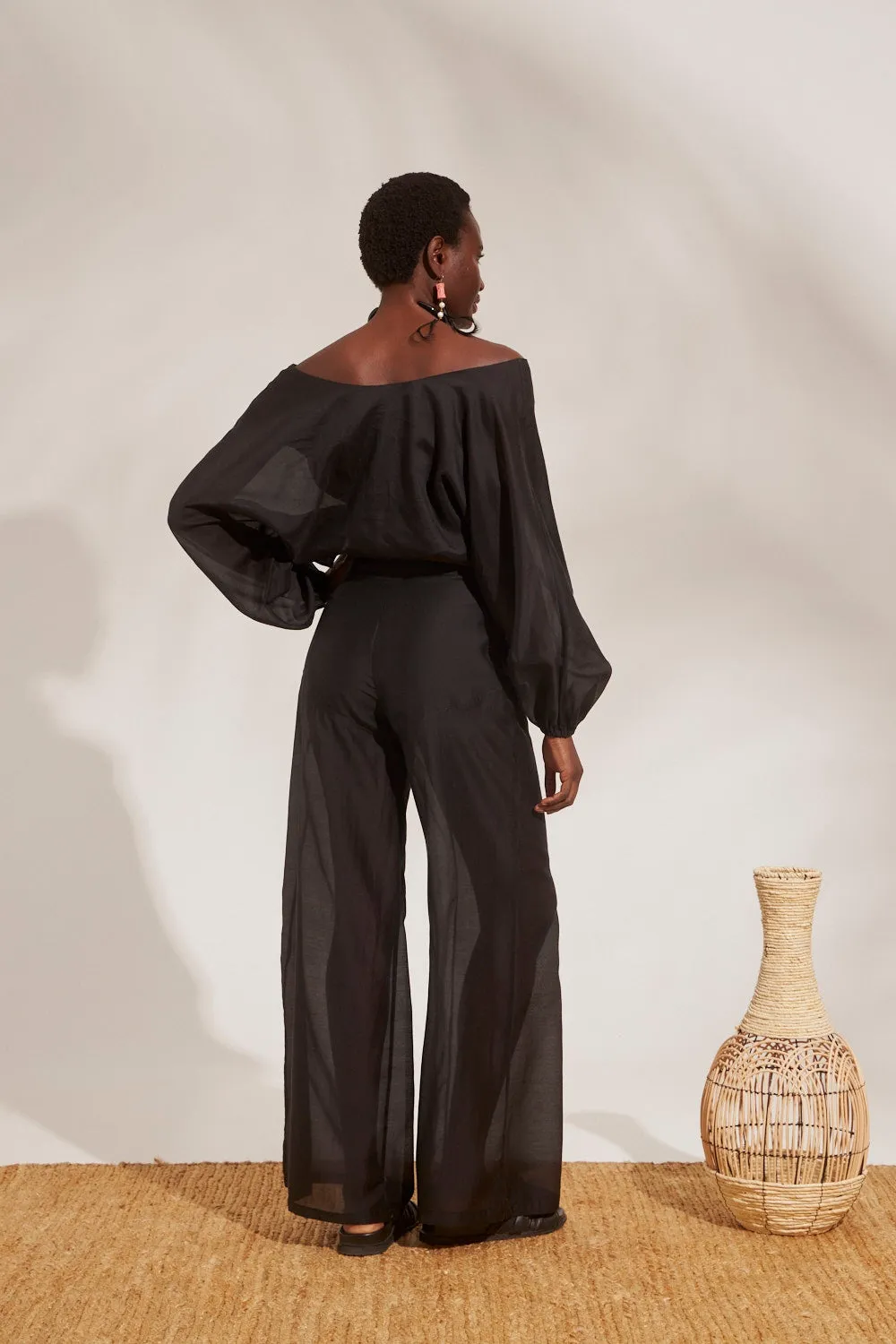 CUT OUT SILKY CHIFFON TROUSERS