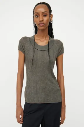 Dark Grey Rib Knit Silk Top
