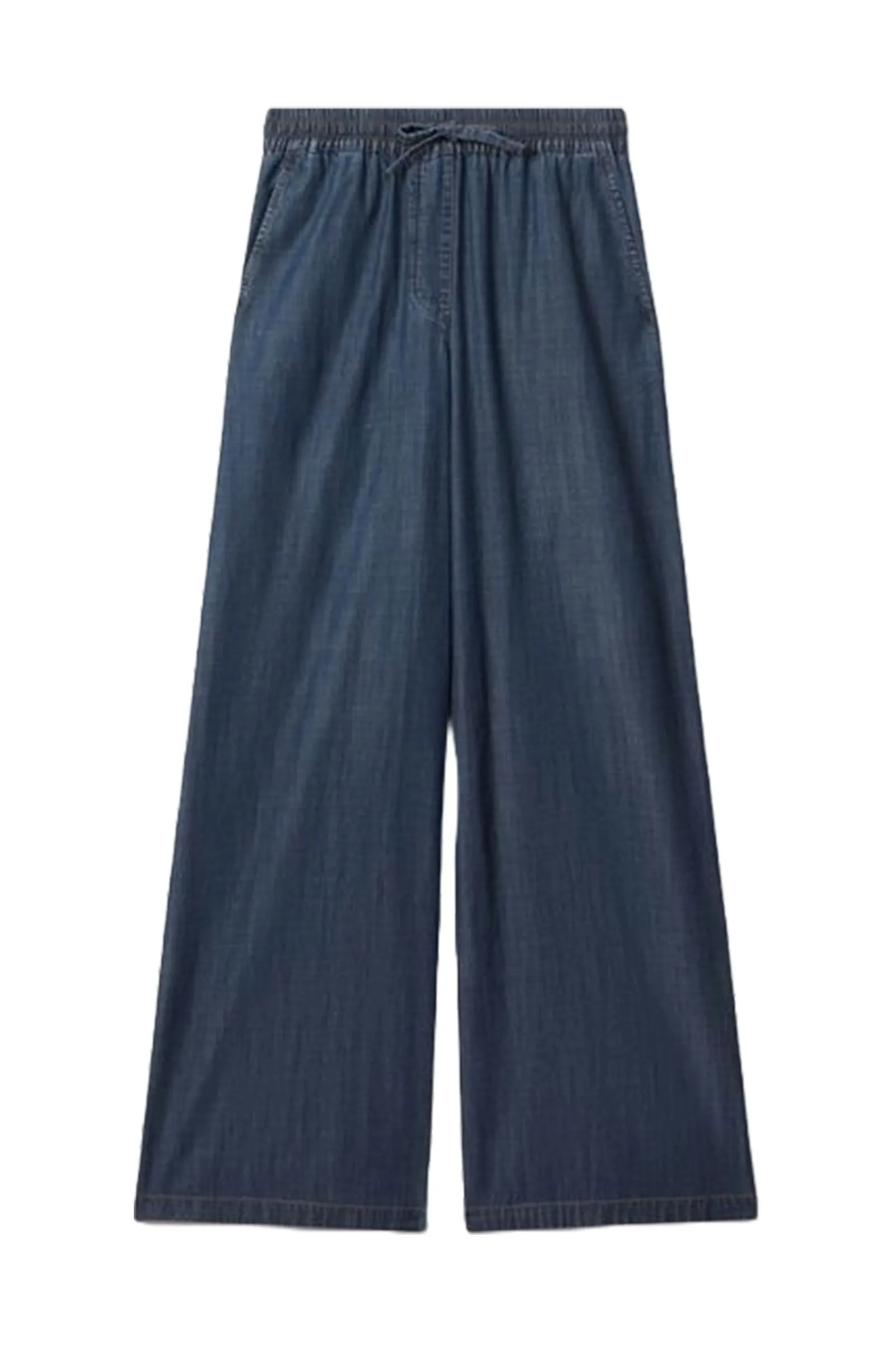 Denim Look Wide Leg Trousers- Mid blue