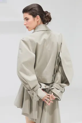 Double Layered Short Jacket with Belt - Khaki