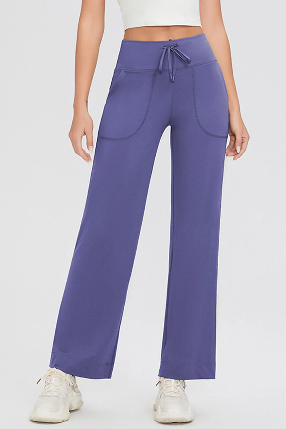 Drawstring High Waist Pants with Pockets