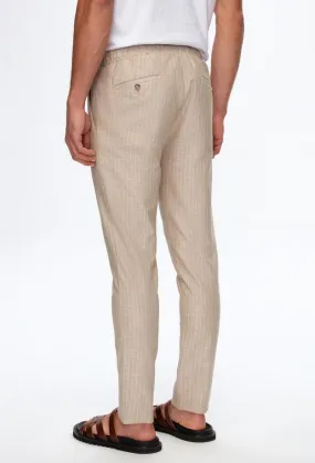 Ds Damat Slim Fit Beige Striped Jogger Trousers
