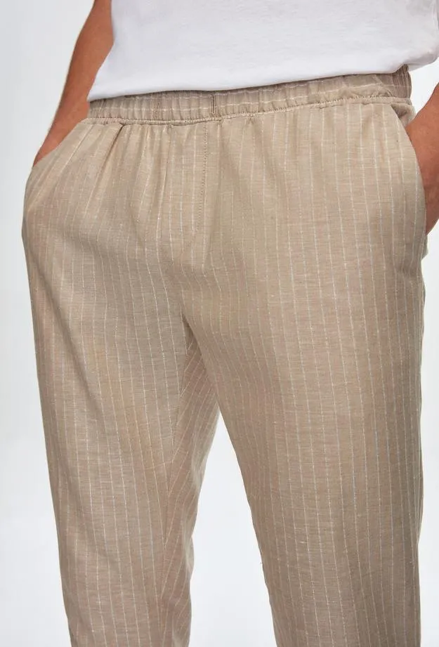 Ds Damat Slim Fit Beige Striped Jogger Trousers