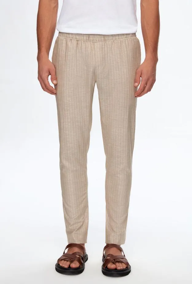 Ds Damat Slim Fit Beige Striped Jogger Trousers