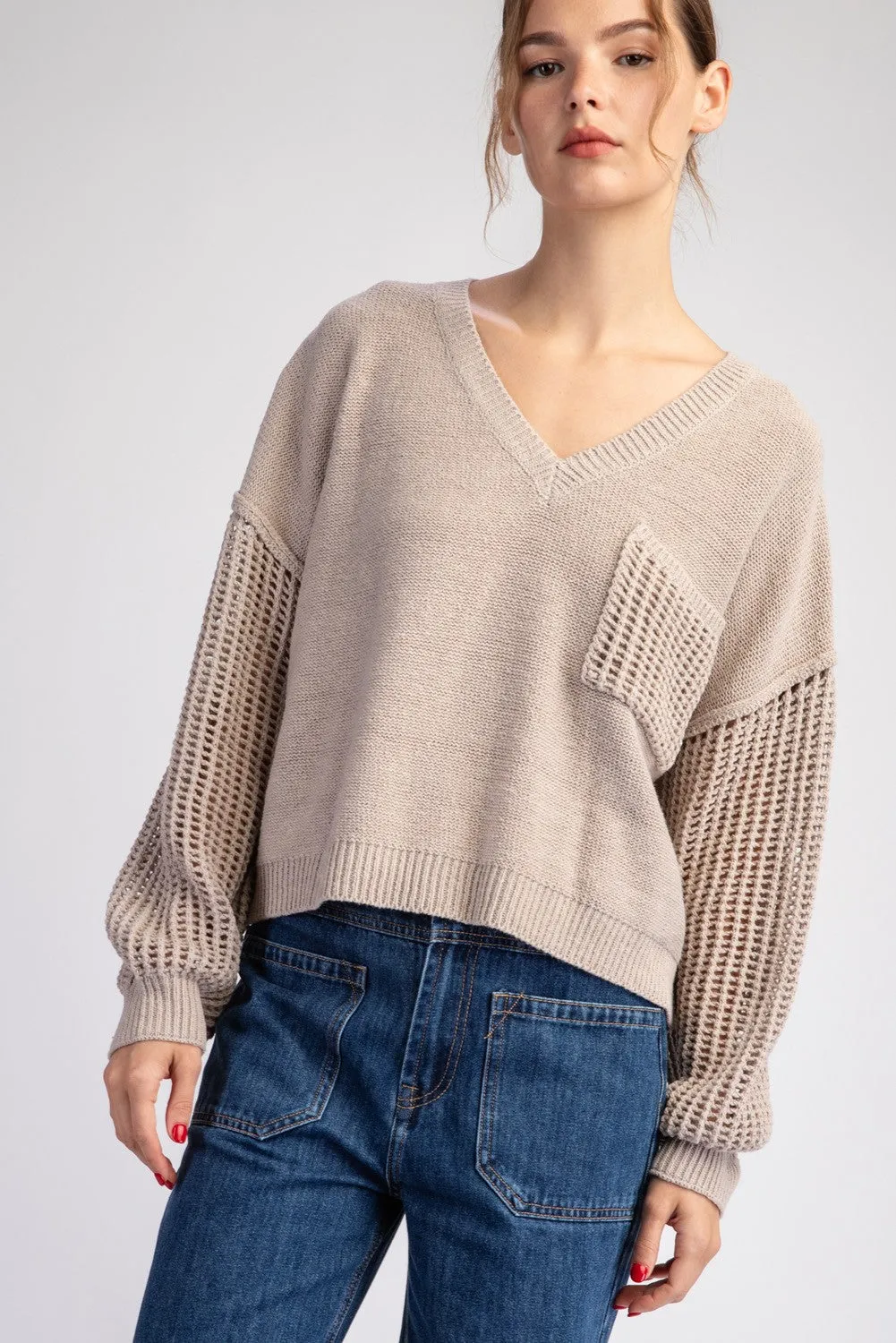 ee:some Oatmeal Pocket Knit Sweater Top