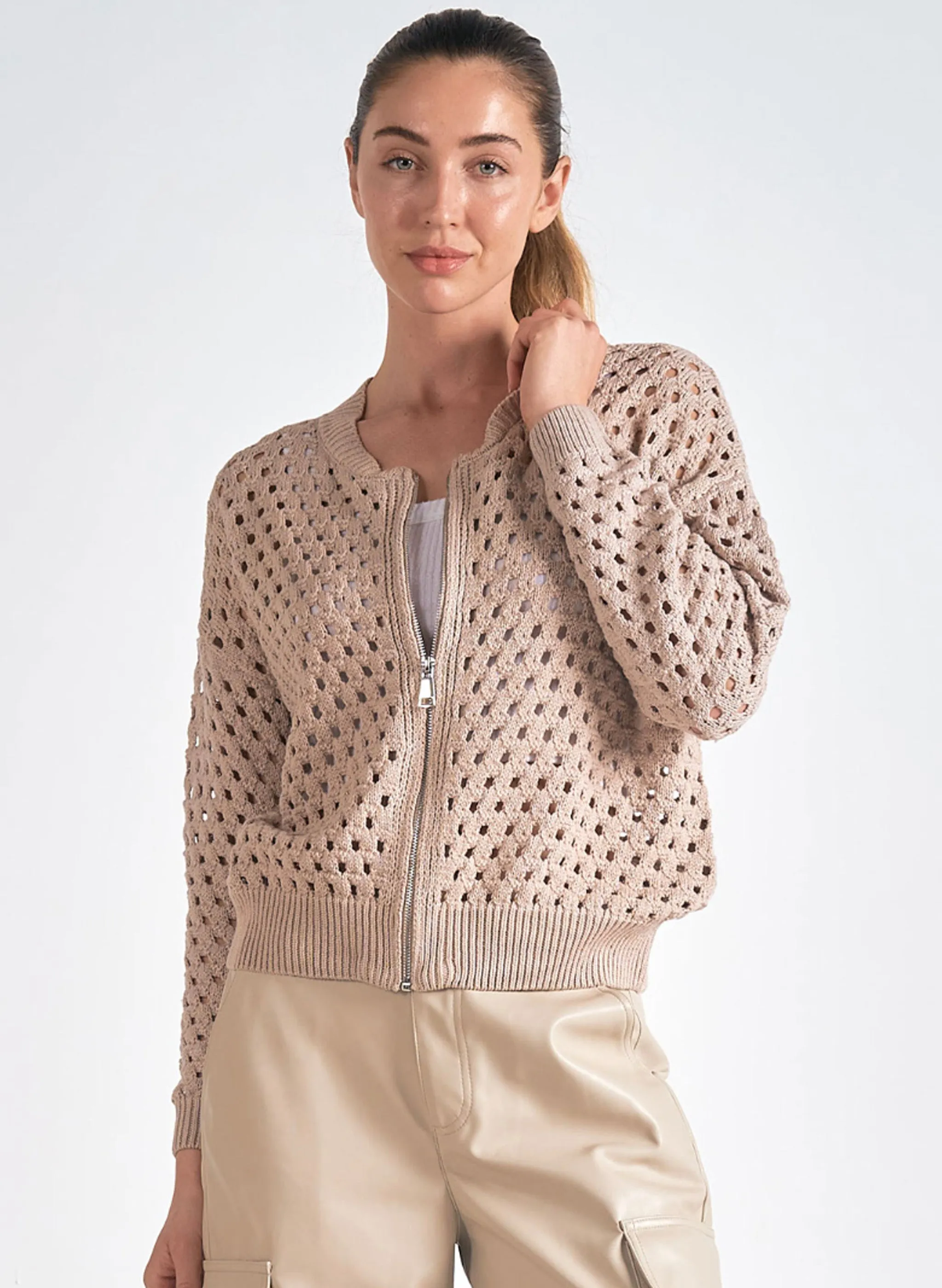 Elan - 7 Sweater Cardigan- Stone