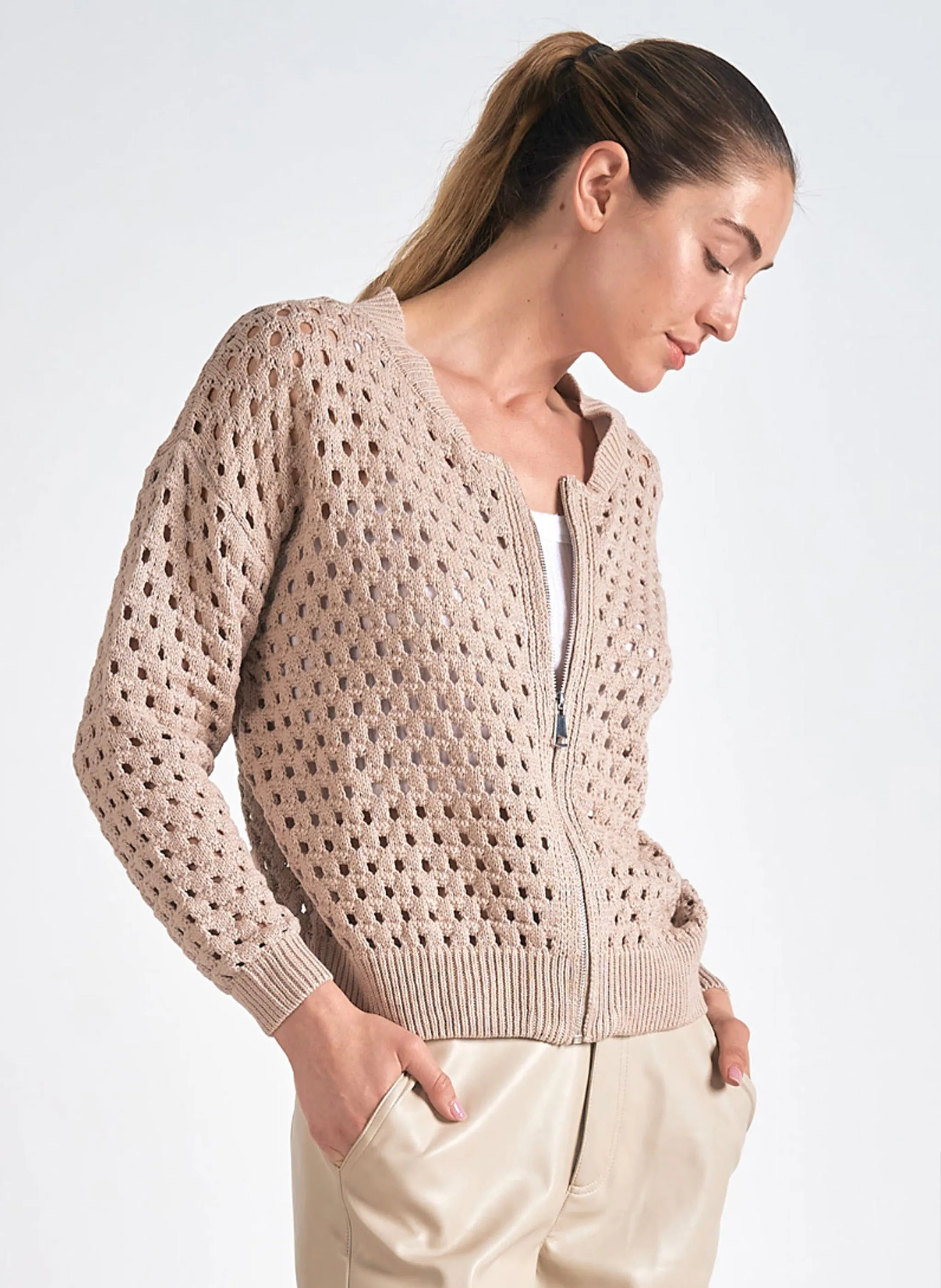 Elan - 7 Sweater Cardigan- Stone