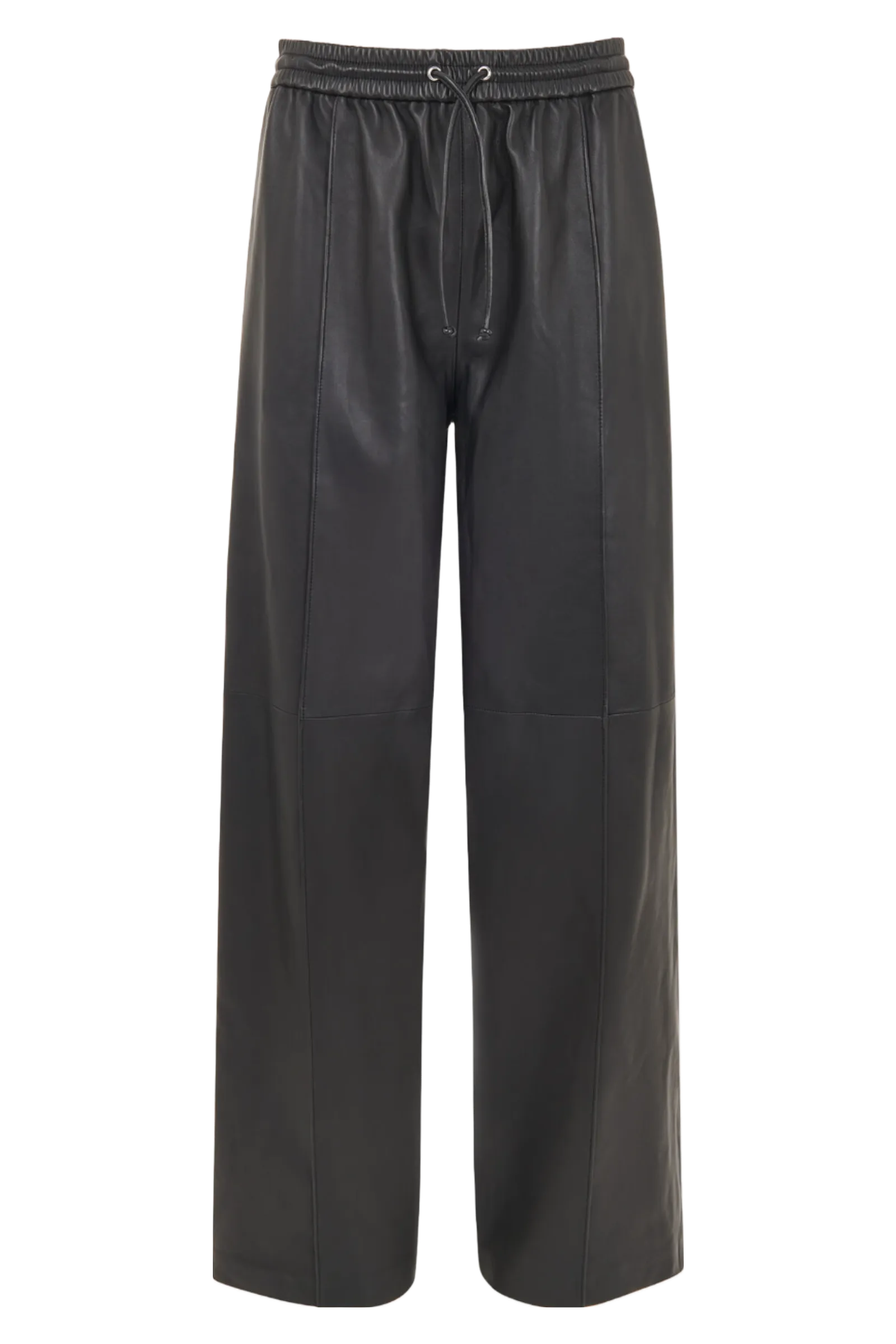 Elasticated Black Leather Trouser